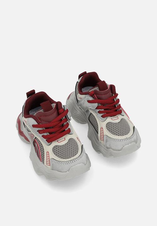 Pop Candy - Lace up chunky sneakers-grey & burgundy