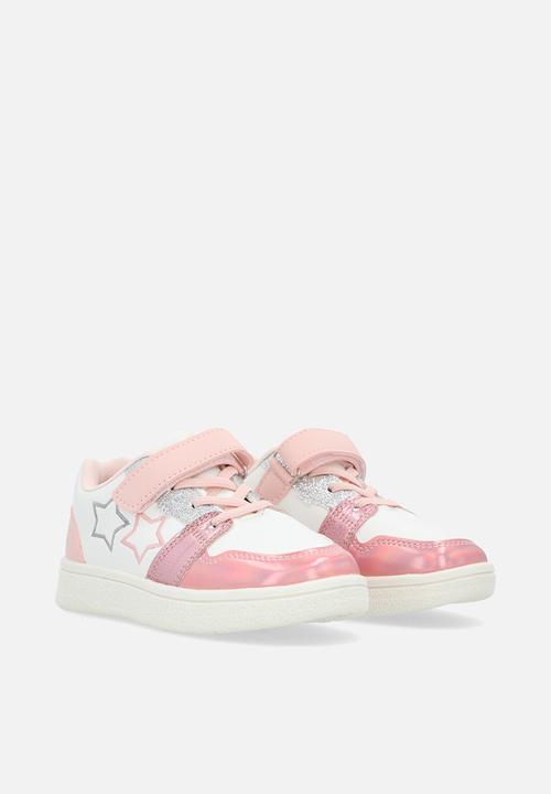 Pop Candy - Mettalic lace & adjustable fasteners sneakers - pink & white