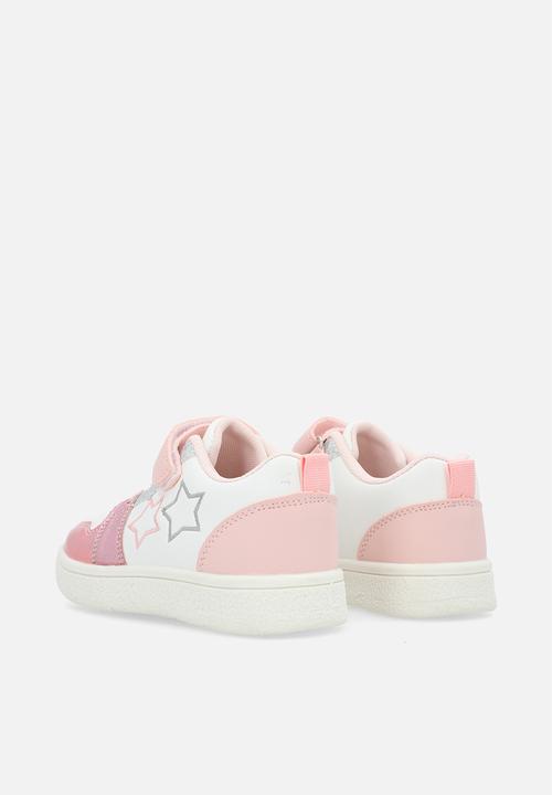 Pop Candy - Mettalic lace & adjustable fasteners sneakers - pink & white