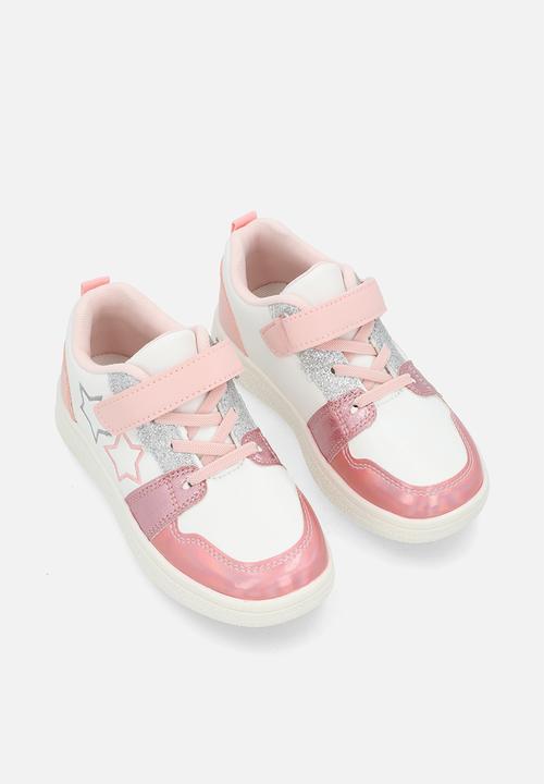 Pop Candy - Mettalic lace & adjustable fasteners sneakers - pink & white
