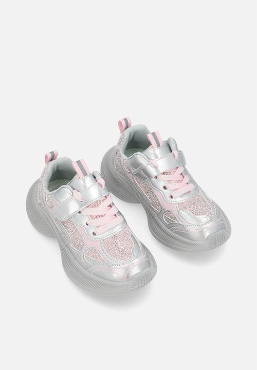 Pop Candy - Lace & adjustable strap sneakers-pink & grey