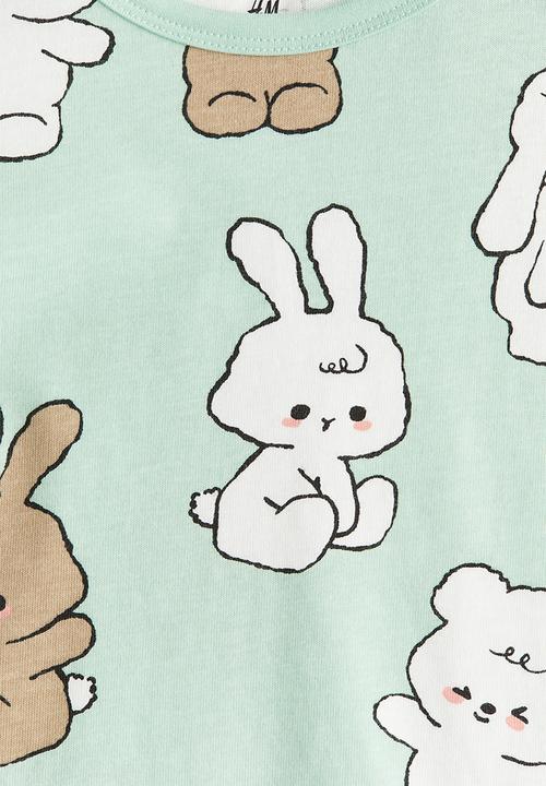 H&M - Printed cotton top - mint green bunnies