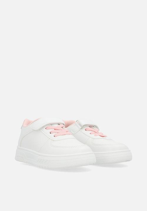 Pop Candy - Adjustable strap fastener & lace sneakers-white & pink