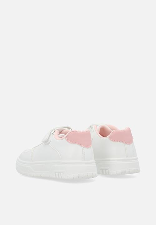 Pop Candy - Adjustable strap fastener & lace sneakers-white & pink