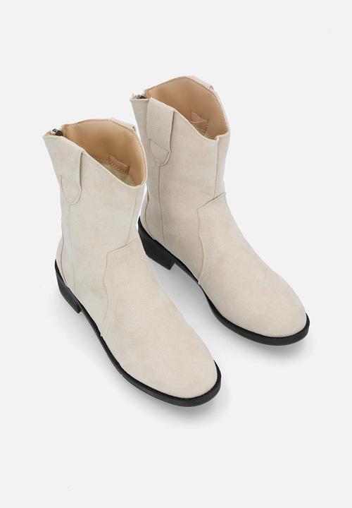 Pop Candy - Faux Suede cow boy boots - stone