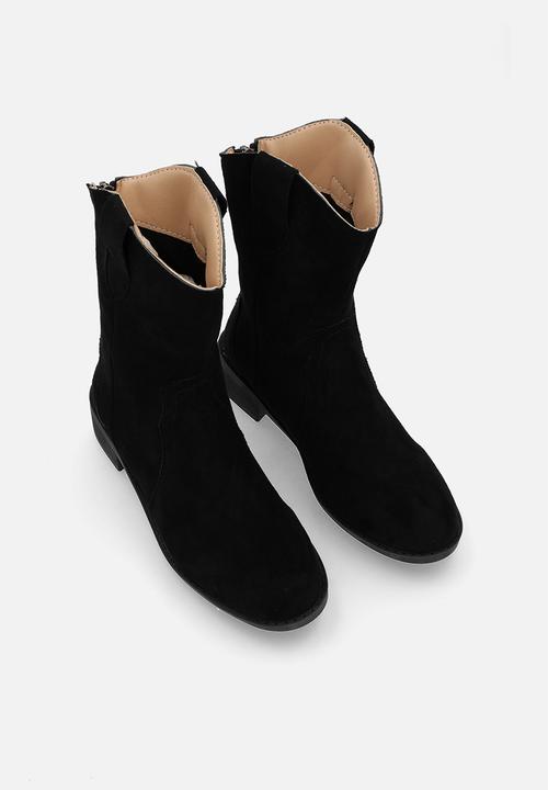 Pop Candy - Faux Suede cow boy boots-black