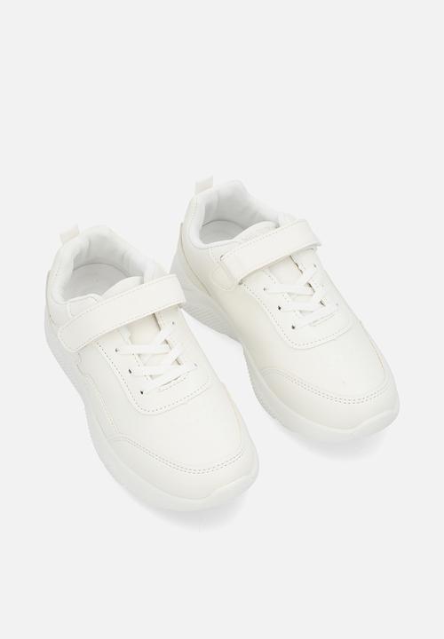 Pop Candy - Adjustable strap fastener & lace sneakers - white