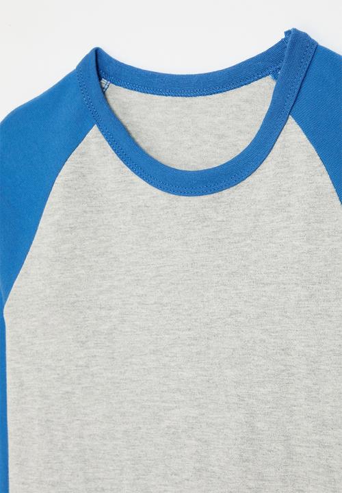 Pop Candy - Colour block reglan tee - royal blue & grey