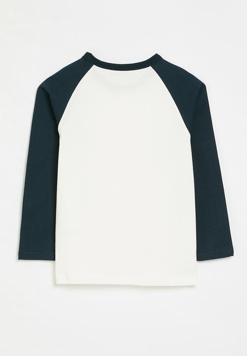 Pop Candy - Colour block reglan tee - navy & white