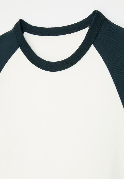 Pop Candy - Colour block reglan tee - navy & white