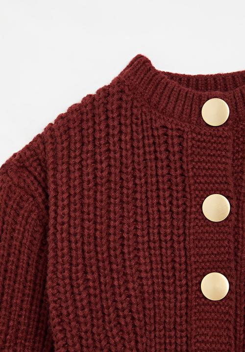 Pop Candy - Chunky gold buttoned jersey - maroon