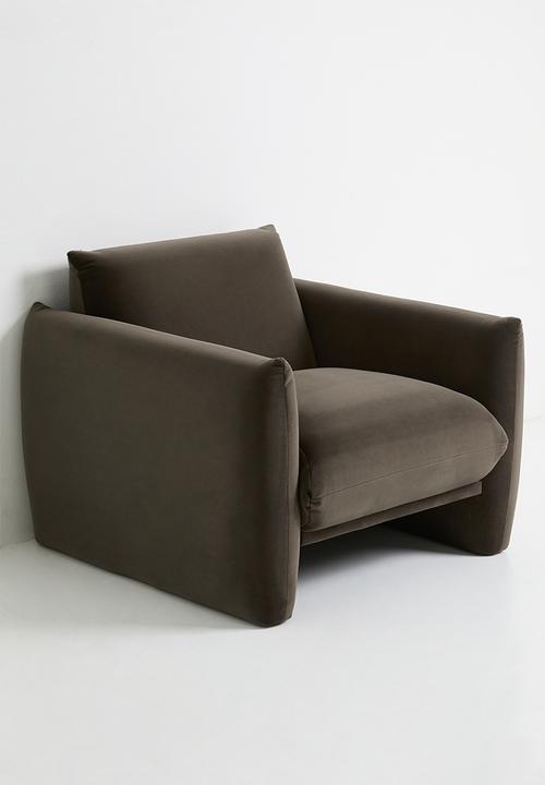 Sixth Floor - Signe single seater velvet sofa-chocolate grey
