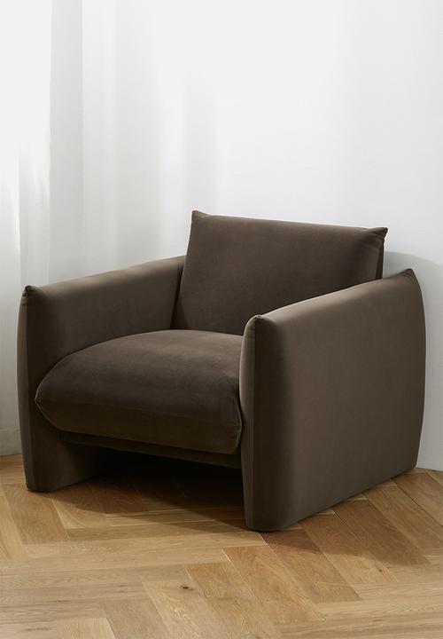 Sixth Floor - Signe single seater velvet sofa-chocolate grey