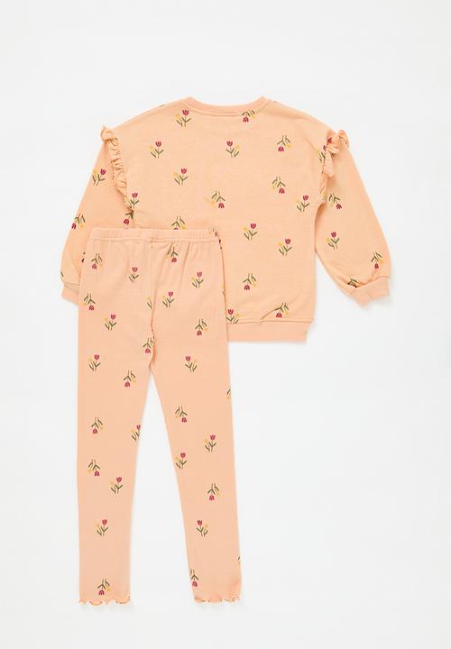 Pop Candy - Frilled sleeve sweat top & legging set - dusty orange