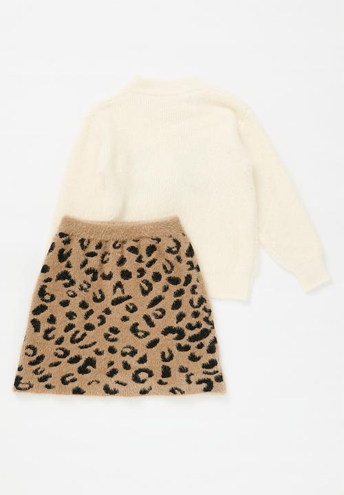 Pop Candy - Jersey & skirt set-ecru & brown