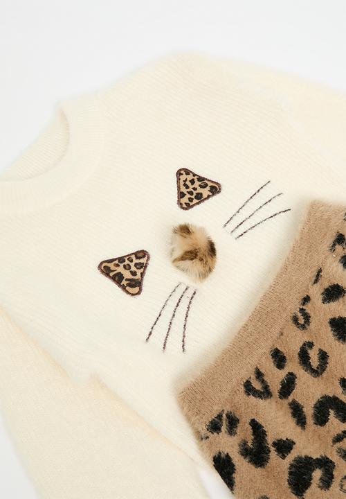 Pop Candy - Jersey & skirt set-ecru & brown