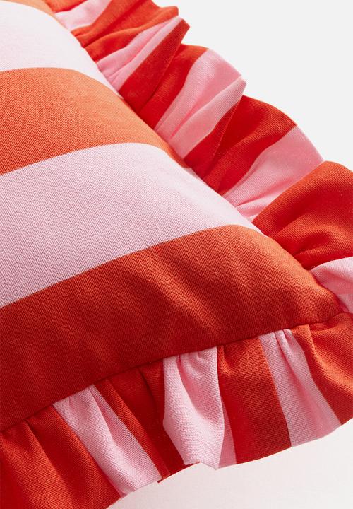 H&M - Frill-trimmed cushion cover - orange striped