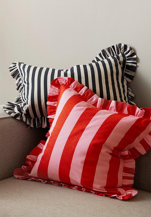 H&M - Frill-trimmed cushion cover - orange striped