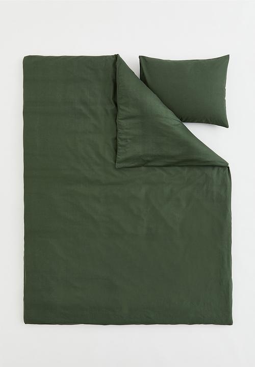 H&M - Cotton single duvet cover set - dark green