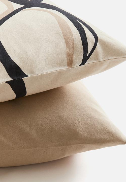 H&M - 2 pack cotton cushion covers - dark beige patterned