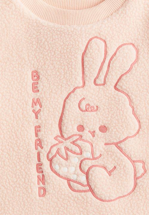 H&M - Embroidered teddy sweatshirt - peach bunny