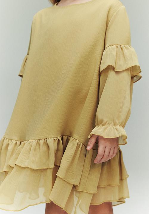 H&M - Flounced chiffon dress - dusty yellow