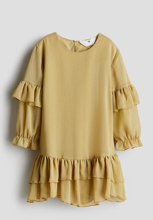 H&M - Flounced chiffon dress - dusty yellow
