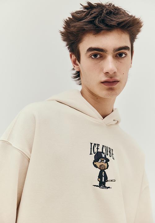 H&M - Oversized fit printed hoodie - light beige ice cube