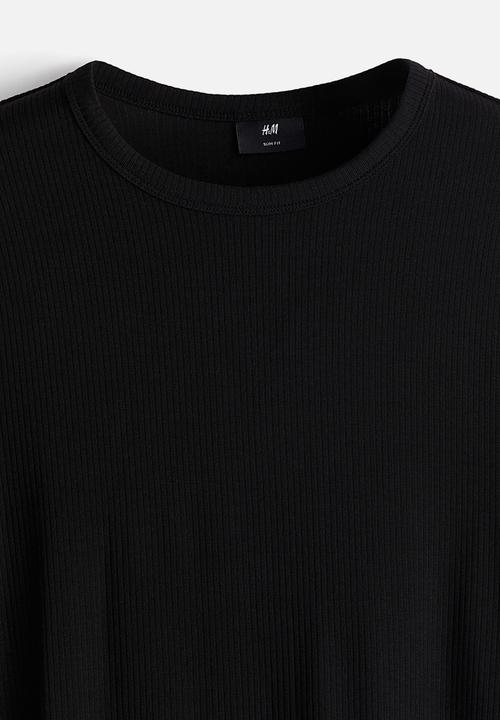 H&M - Slim fit ribbed t-shirt - black