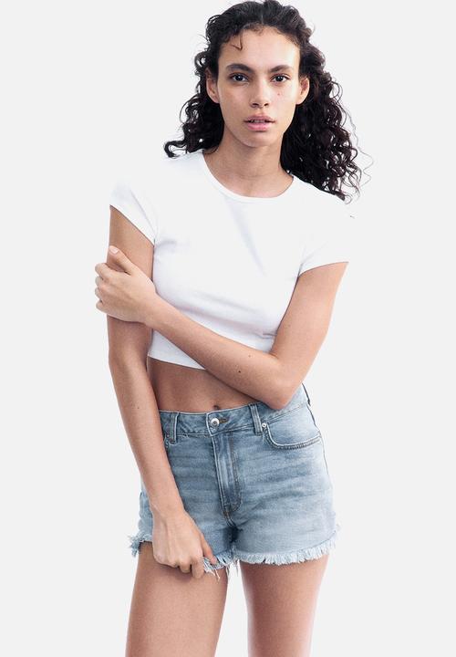 H&M - High denim shorts - light denim blue