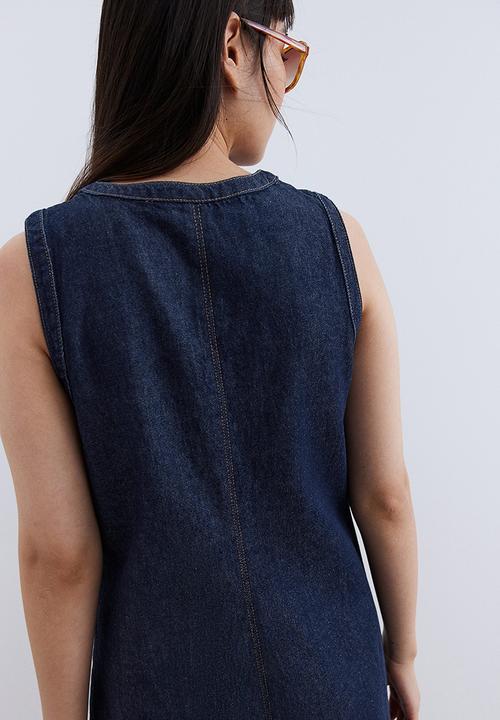 H&M - Button-front denim dress - dark denim blue