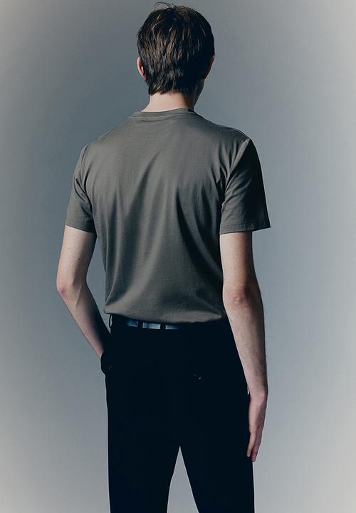 H&M - Slim fit pima cotton T-shirt - dark khaki green