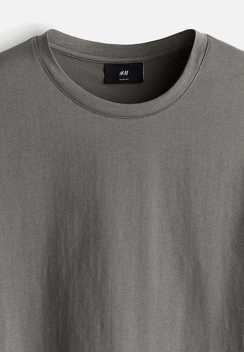 H&M - Slim fit pima cotton T-shirt - dark khaki green