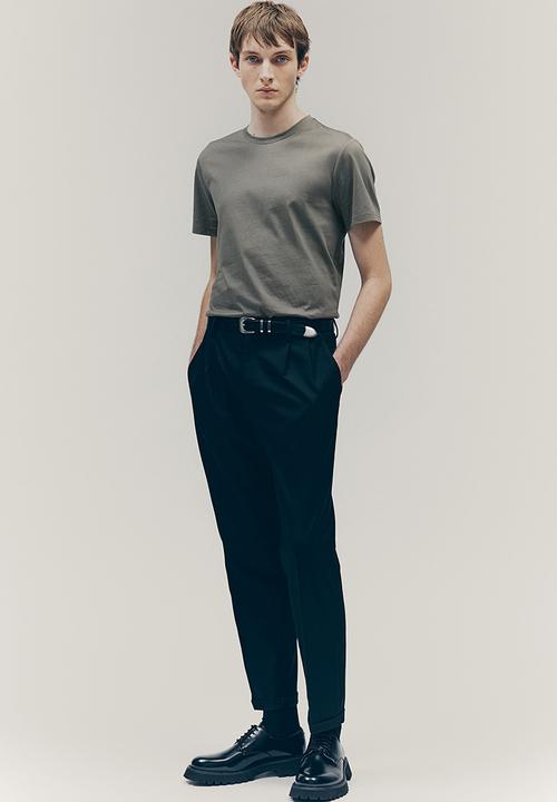 H&M - Slim fit pima cotton T-shirt - dark khaki green
