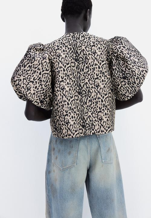 H&M - Balloon-sleeved blouse - light beige & leopard print 