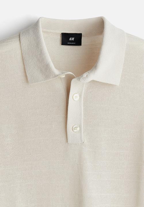 H&M - Regular fit fine-knit polo shirt - light beige