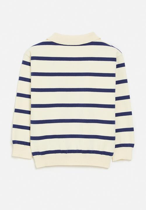 Pop Candy - Striped collared jersey - ecru & blue