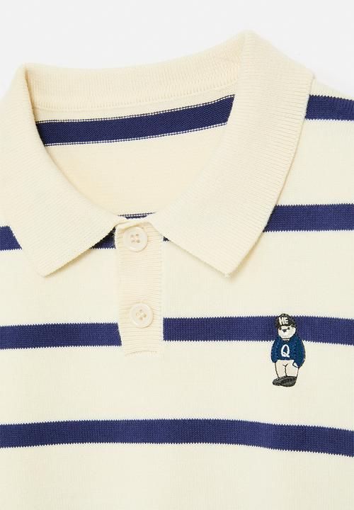 Pop Candy - Striped collared jersey - ecru & blue