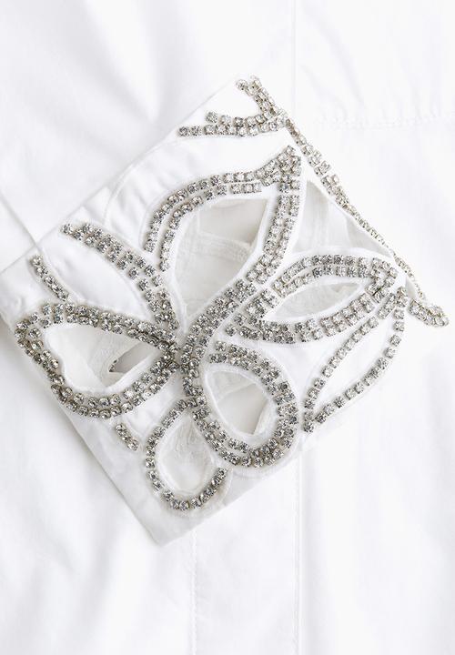 H&M - Rhinestone-detail tuxedo shirt - white