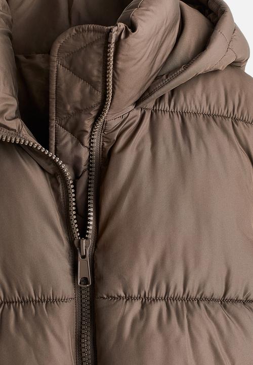 H&M - Hooded puffer jacket - dark beige