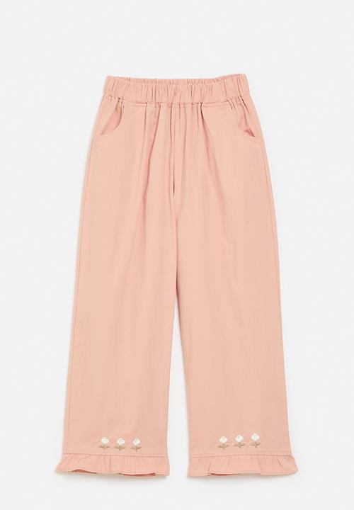 Pop Candy - Frilled hem cord pants-pink