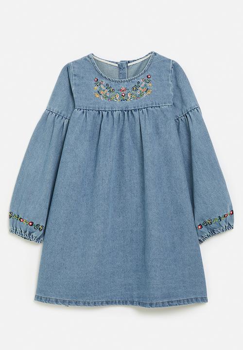 Pop Candy - Floral applique denim dress-blue