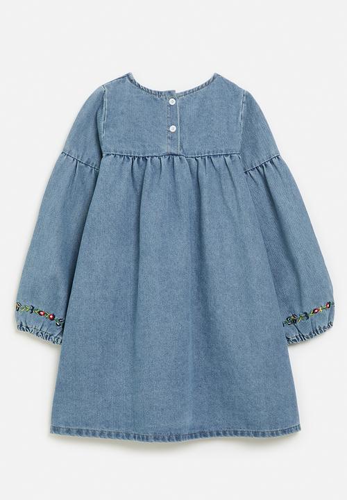 Pop Candy - Floral applique denim dress-blue