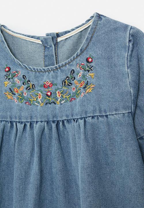 Pop Candy - Floral applique denim dress-blue