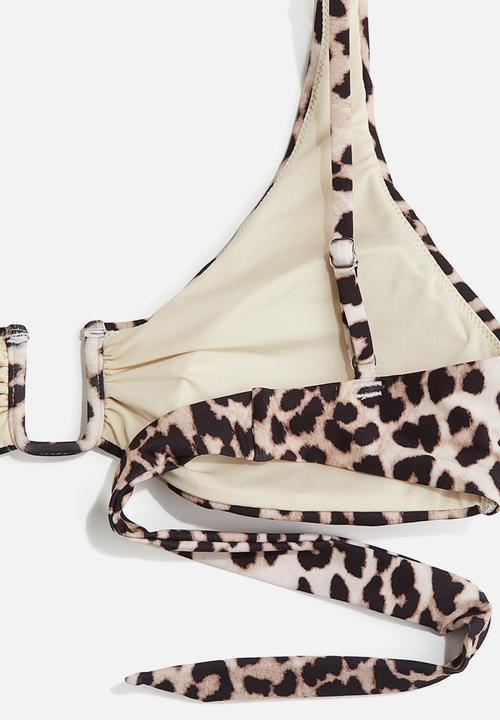 H&M - Padded bikini top - light beige & leopard print 