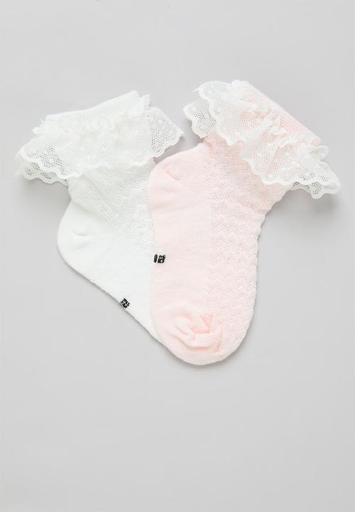 Pop Candy - 2 Pack frilled sock set - white & pink