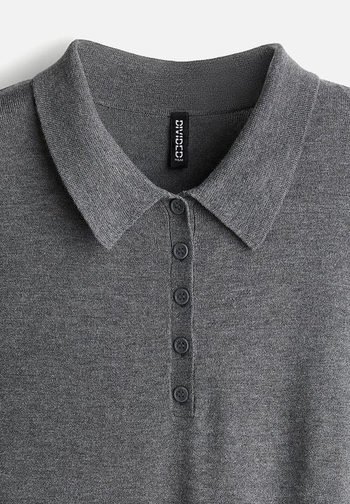 H&M - Fine-knit polo shirt - dark grey marl
