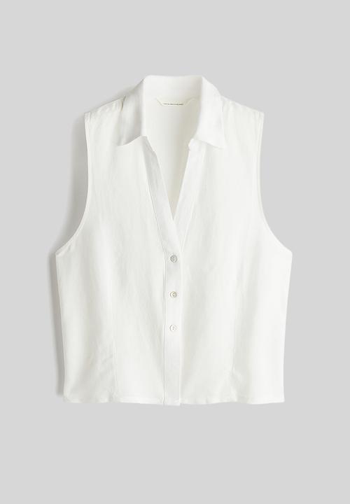 H&M - Sleeveless linen-blend shirt - white