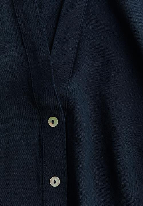H&M - Sleeveless linen-blend shirt - navy blue