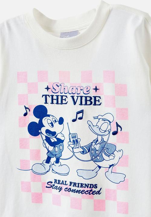 Cotton On - License drop shoulder short sleeve tee - lcn dis mickey share the vibe/vanilla